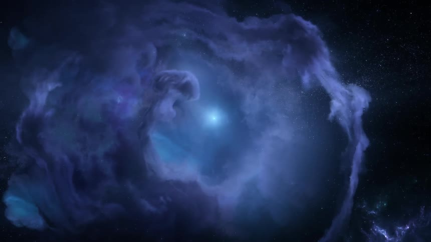 Computer generated special effects of a star shining inside a blue nebula in space