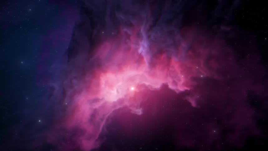Pink and purple clouds in space against a dark starry sky