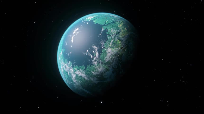 The large planet is surrounded by stars
