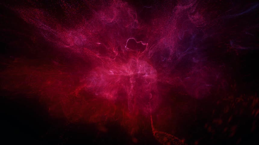 Surreal dreamlike computer generated special effects display of a pink cloud floating in space