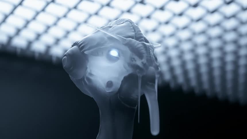 Computer generated special effects close up of the head of an alien creature