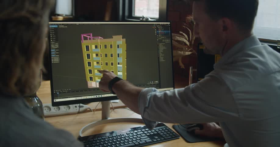 A man and woman working on a design on a computer
