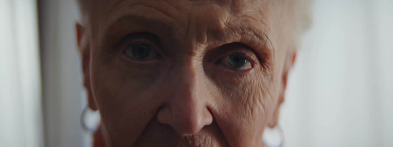 A close up of an elderly womans eyes