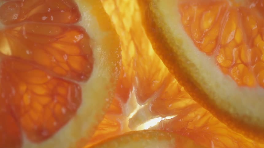 The rind and pulp of a sliced orange