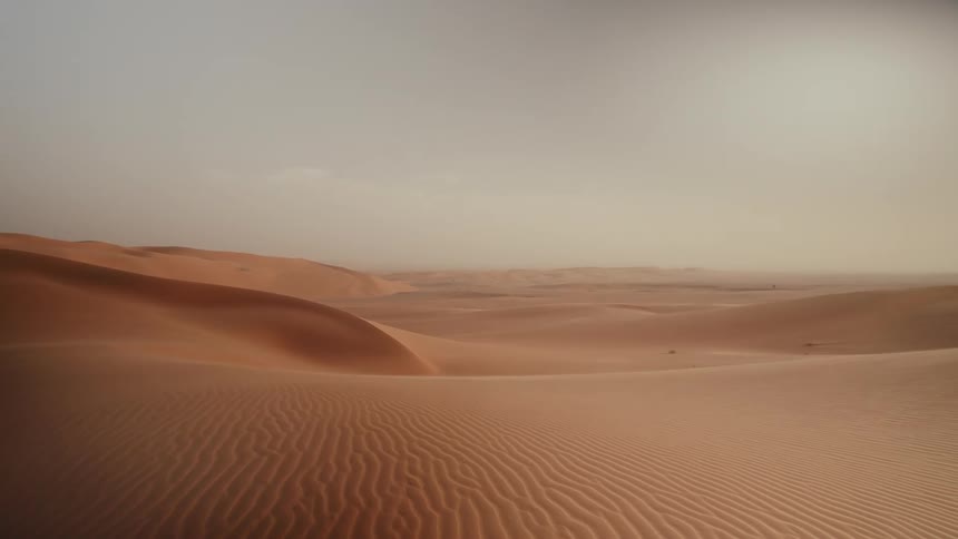 Landscape of dry rippled desert with sand dunes in Saudi Arabia