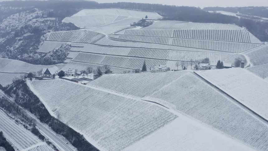 The farm is covered with snow