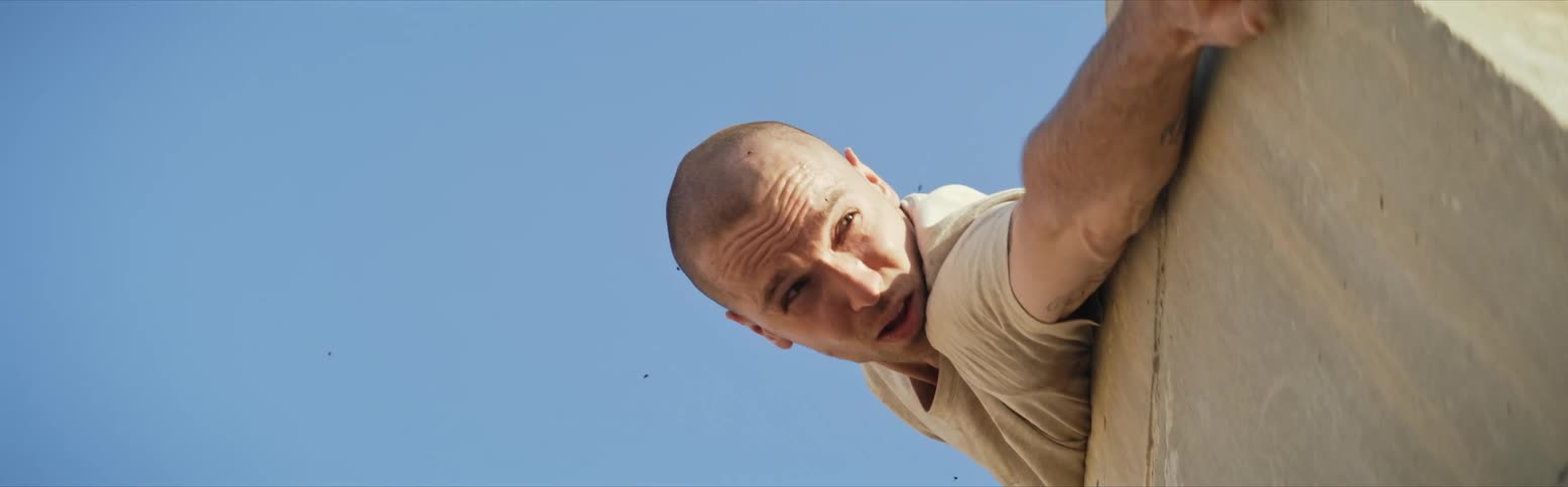 Flies swarming around a man with an outstretched arm outside