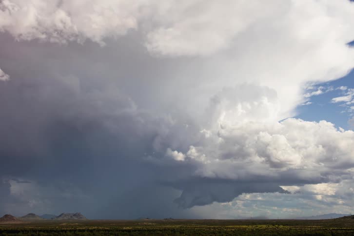 A rare supercell and wall cloud over the Arizona desert