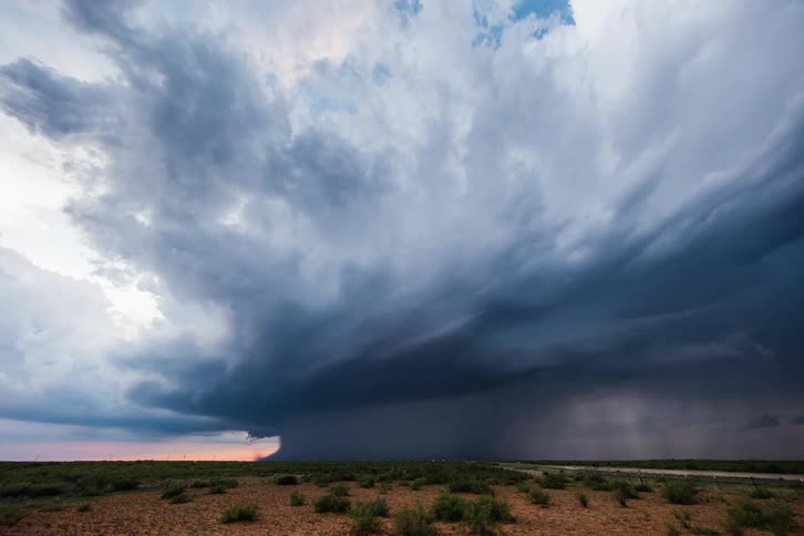 Time lapse view of a storm is displayed at dusk