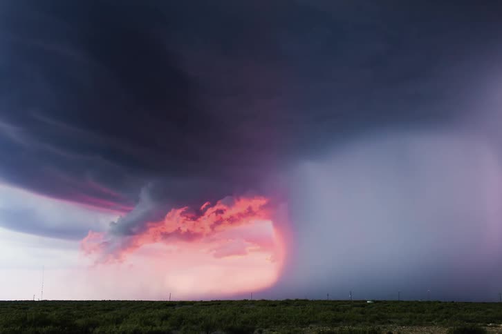Incredible hail downburst and supercell across green fields