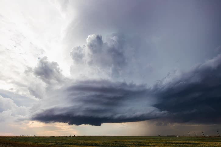 Stunning supercell barely moving across the landscape
