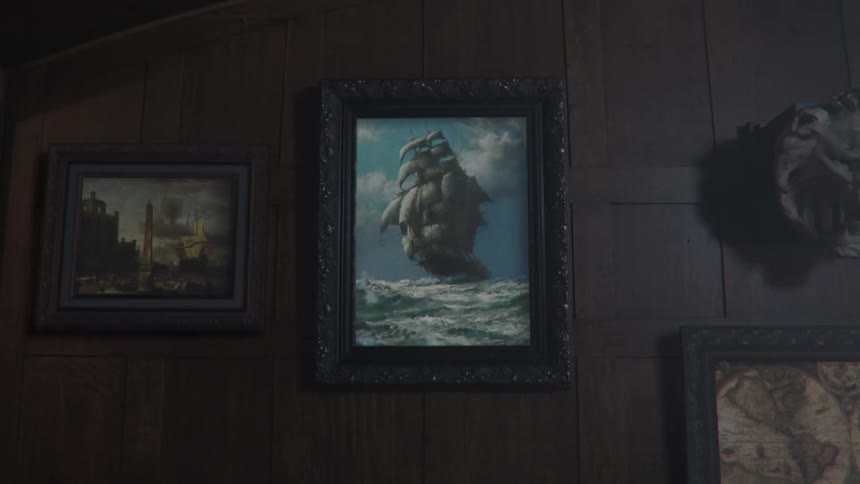 A boat moves in a picture hanging on the wall