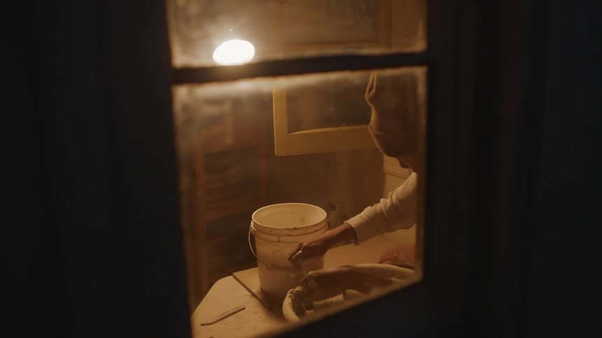 A woman creates a ceramic piece on a pottery wheel