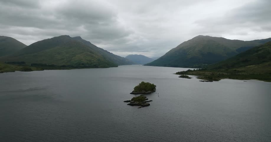 Aerial view of a loch in Scotland