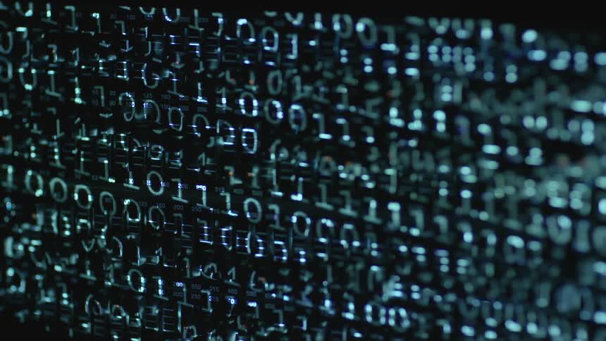 Binary numbers flashing and changing on a lighted board
