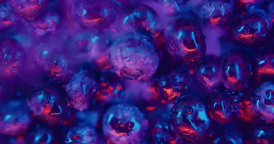 Overhead close up of blueberries simmering in boiling water