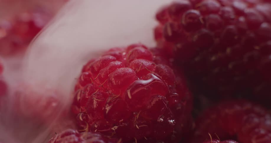 Close up of frozen raspberries