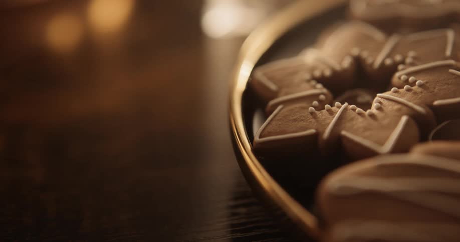 Close up view of cookies are displayed on a table