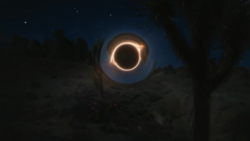 An introductory video sequence with a zoom forward effect featuring a bright light source in the center of the frame