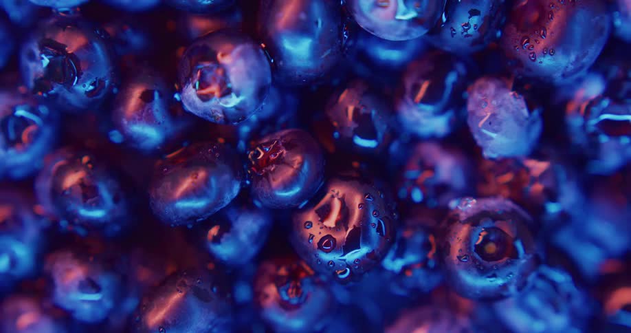 Overhead close up of blueberries cooking in boiling water