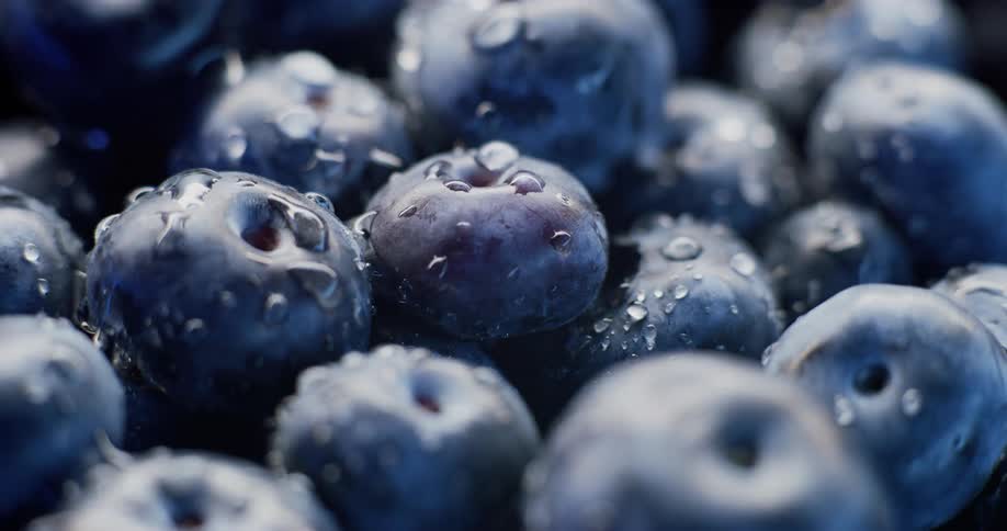 Close up view of blueberries are displayed