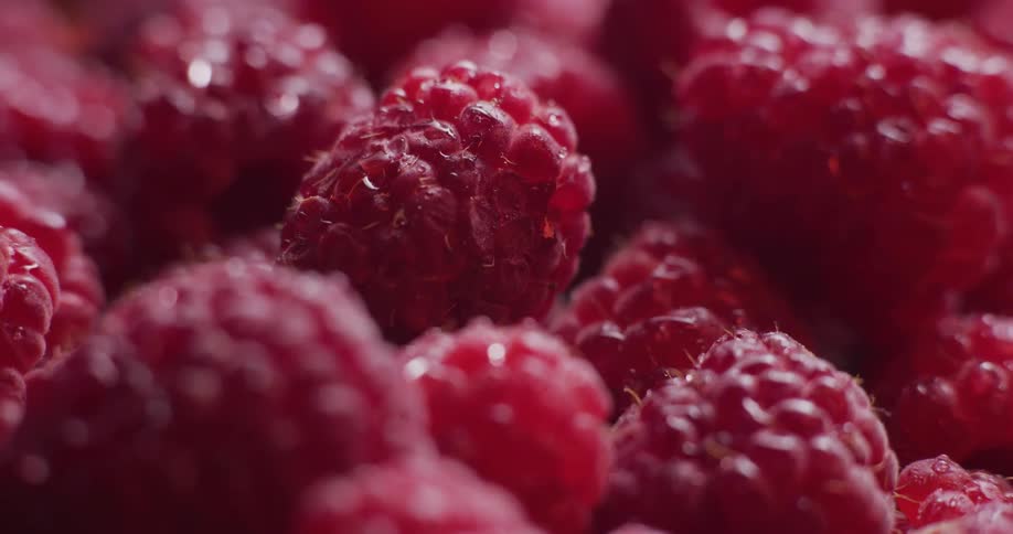 Extreme close up of fresh ripe raspberries