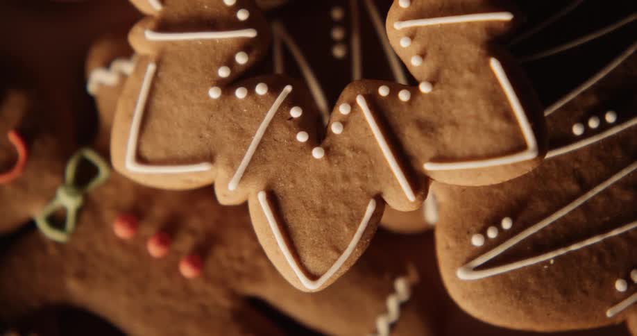 A stack of gingerbread cookies are in view