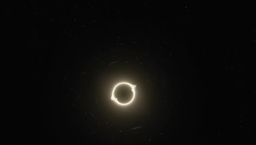 An animation of outer space travel heading towards a black hole