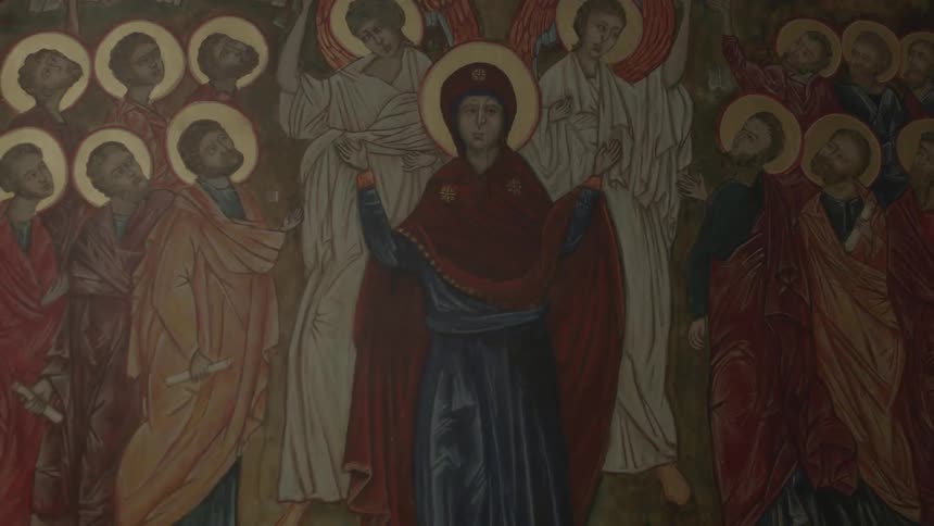 A religious mural of many people