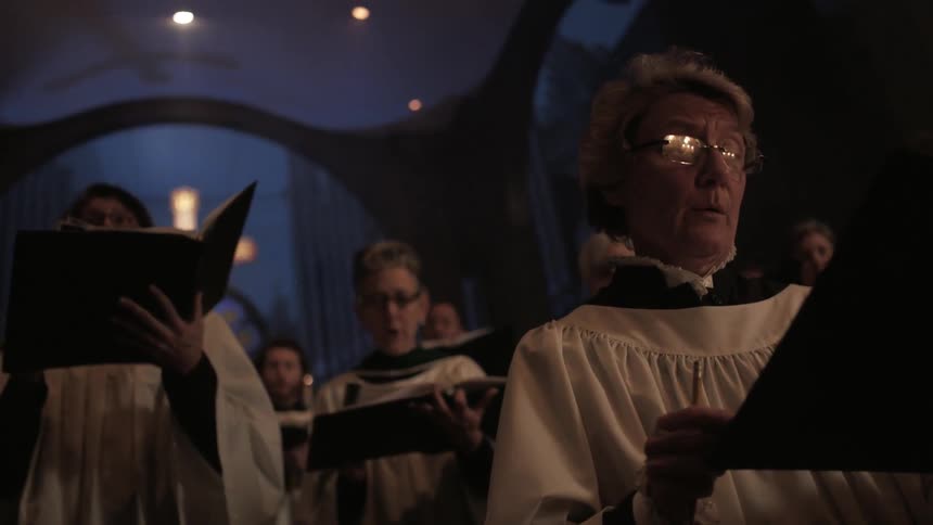 A choir sings in a church