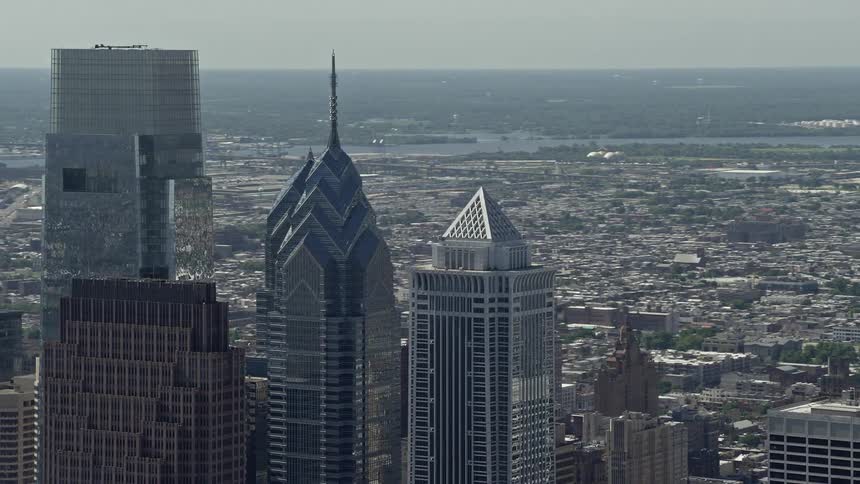 Aerial view of Downtown Philadelphias tallest skyscrapers on a sunny day