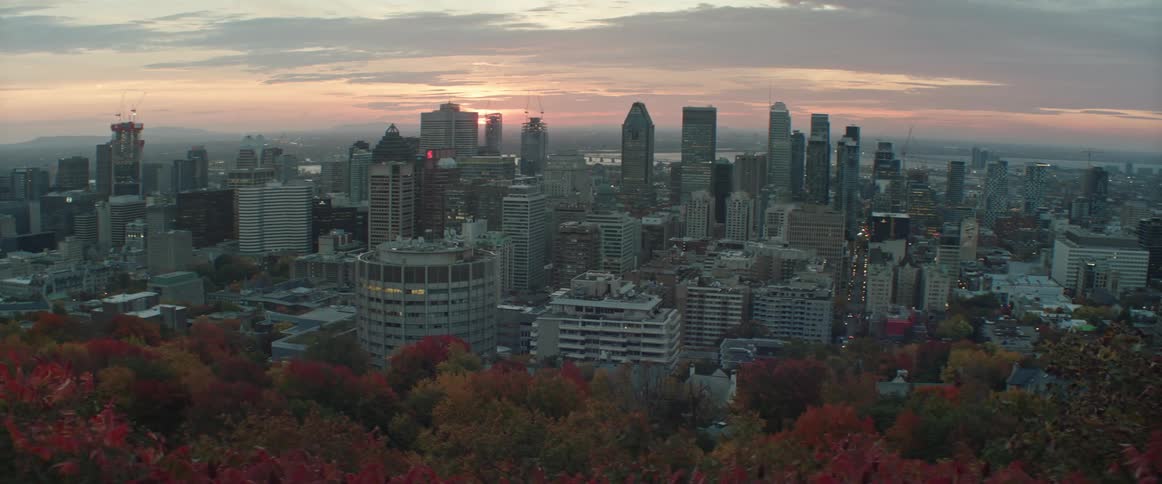 A view of downtown Montreal in autumn in the morning