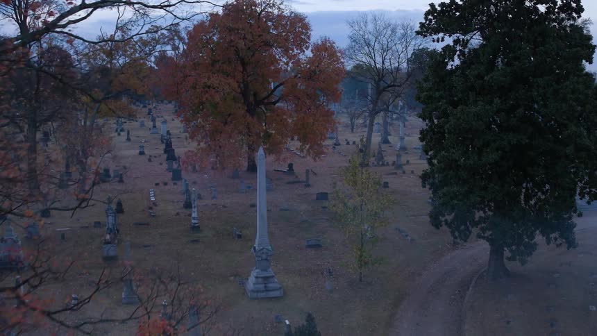 A cemetery on a foggy day