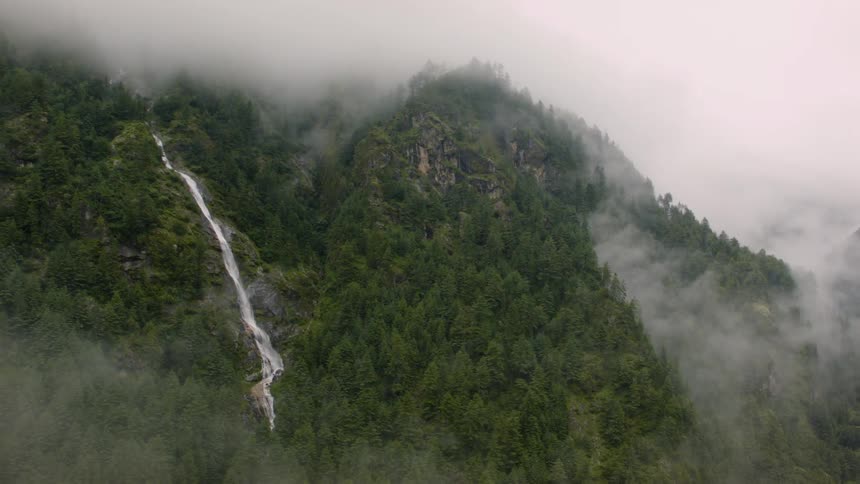 Nepal's Majestic Waterfall: Aerial View of Cascading Beauty