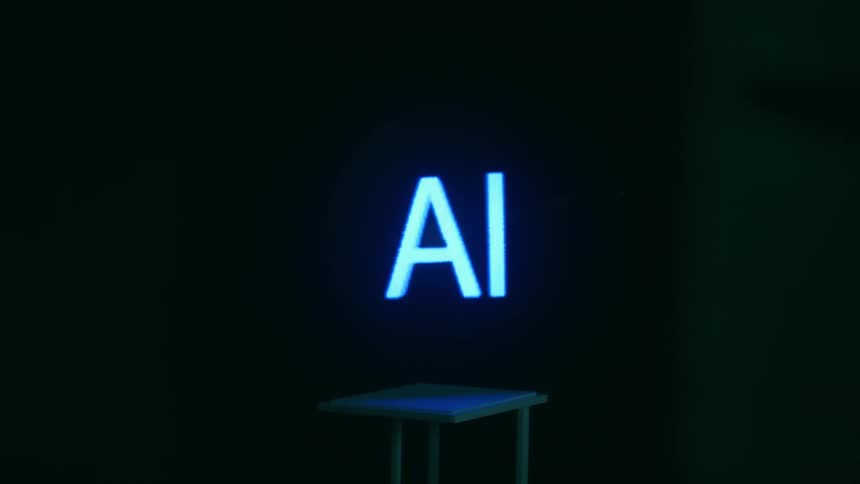 A logo spins on software