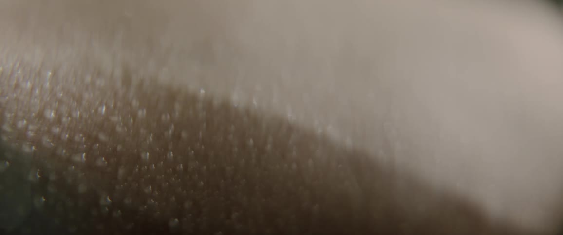 Extreme close up of small water droplets on the skin of a person