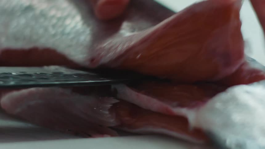 Person cutting fish