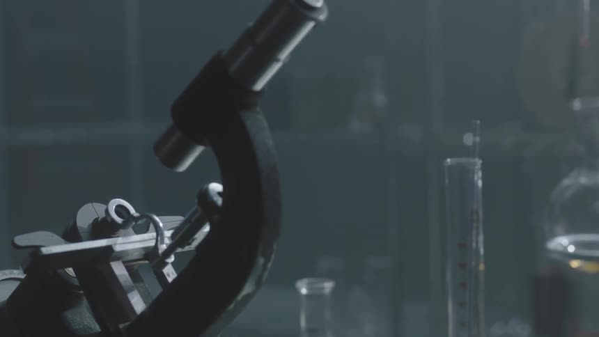 A microscope in a dim room
