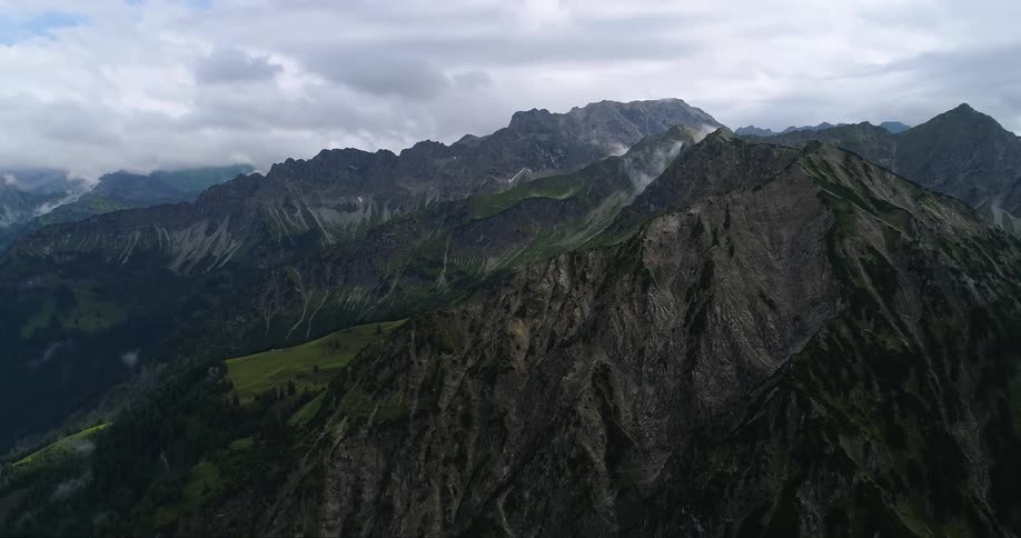 An aerial view of a mountain range