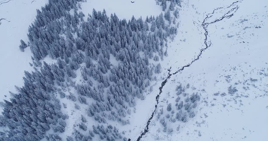 Aerial view of an arctic area during winter is displayed