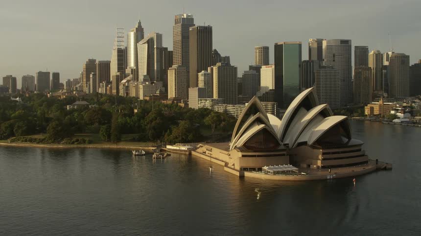Aerial view of the sydney opera house in australia at evening