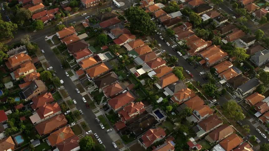 An aerial of suburbia houses all aligned