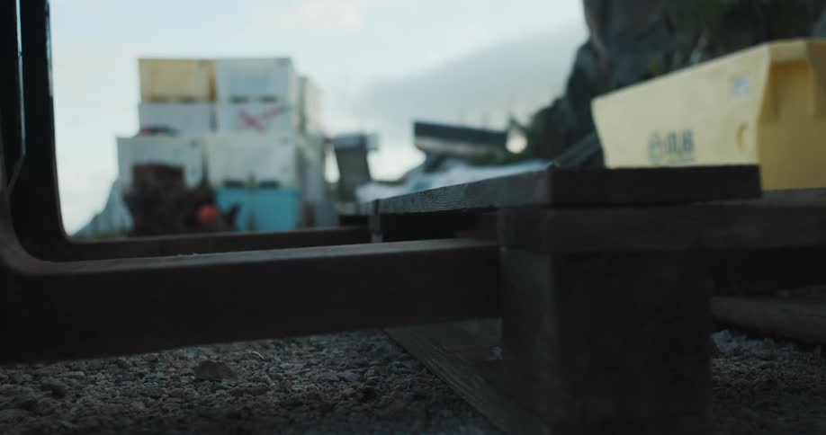 A pallet is lifted with a fork lift