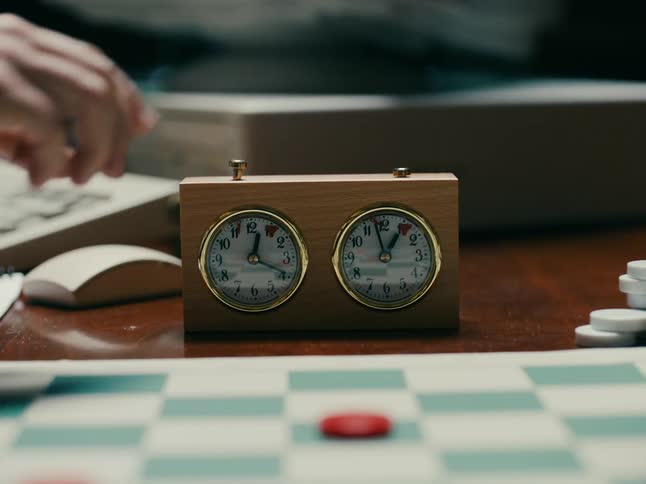 A clock timer being hit with peoples fingers as they play a game