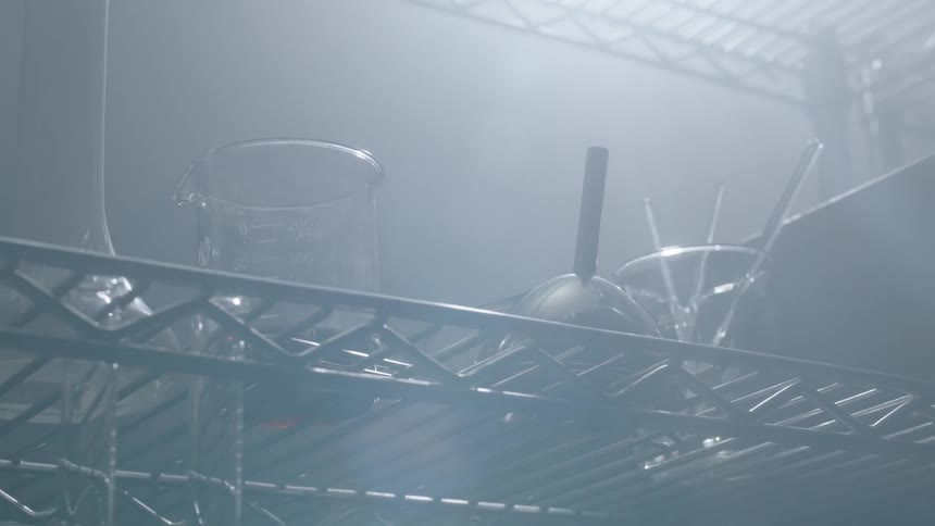 Light shines on lab equipment
