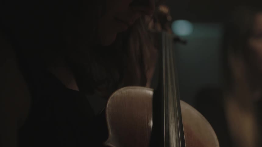 A person tunes their violin