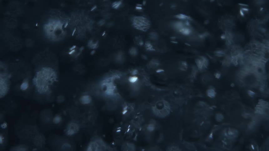 Gray liquid bubbles and foams as it roils