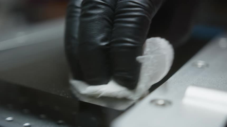 Close up view of a person cleaning a surface