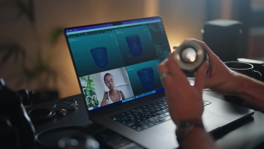 A person is video chatting with someone on a laptop