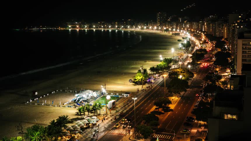 A timelapse of traffic in a city on a coastline
